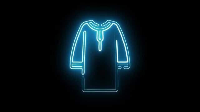 Glowing neon t-shirt design outline on black background futuristic digital fashion vector illustration