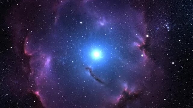 Cosmic nebula illuminated by bright star in deep space