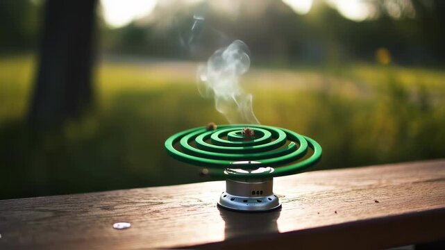 Time Lapse of a Burning Mosquito Coil Emitting Smoke in Outdoor Setting