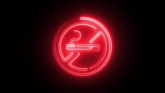 Glowing red no smoking neon sign icon isolated on black background for health warning and anti-tobacco campaign