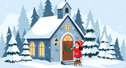 Fototapeta premium Woman wearing red winter clothing standing.