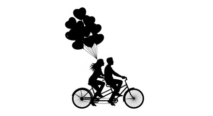 Obraz premium Couple Riding Bicycle Together with Heart Balloons Illustration