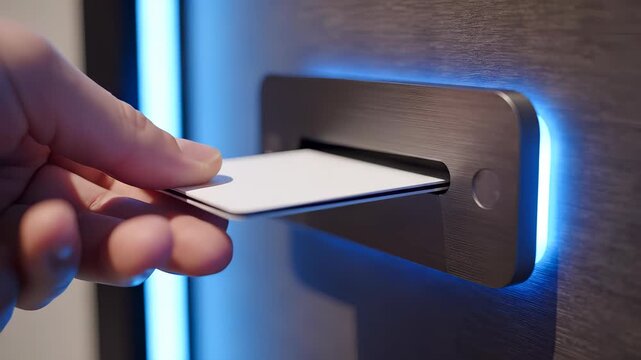 Access Card Insertion into Reader - Modern Security System.