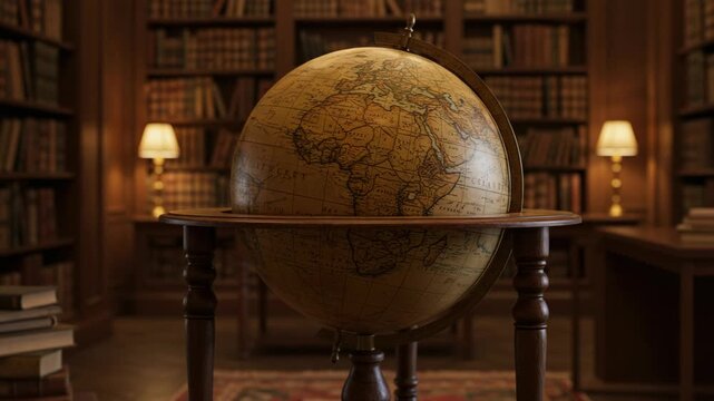 Antique Globe in a Classic Wooden Library