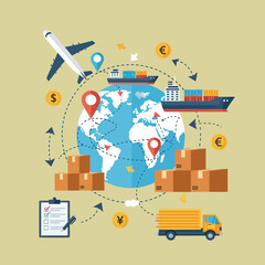 Global Logistics and Transportation Network Illustration.