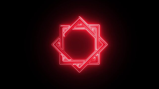 Glowing Red Neon Hamsa Hand Symbol Abstract Digital Art Minimalist Background 4K Animation