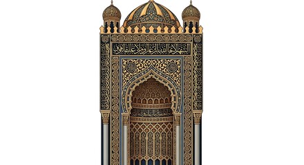 Ornate Islamic Mihrab Prayer Niche Miniature Model with Gold and Blue Tiles 