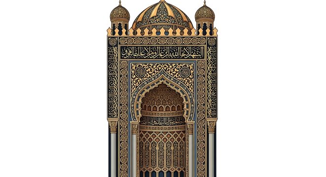 Ornate Islamic Mihrab Prayer Niche Miniature Model with Gold and Blue Tiles
