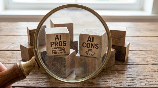 Exploring ai pros and cons a detailed insight into automation and bias business environment informative content close-up view