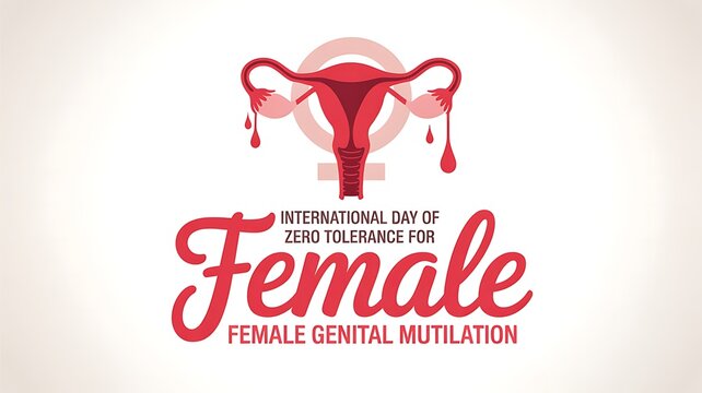 International day of zero tolerance for female genital mutilation graphic art with symbolic uterus and female symbol February sixth event awareness.