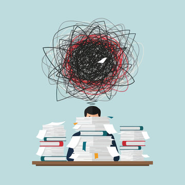 Overwhelmed Person Buried Under Books Stress.