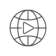 Obraz premium Global Media Play Button Line Icon Vector On White Background 