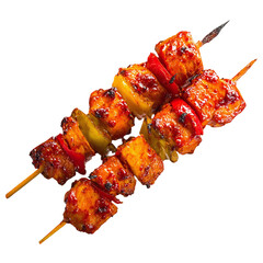 Fish tikka skewers, isolated on transparent background