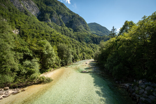 Green Soča river valley in Slovenia