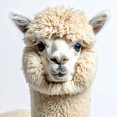 Obraz premium Close-up portrait of a serene alpaca with fluffy fur.