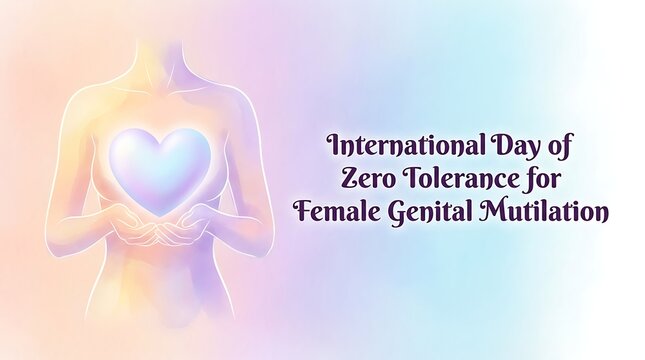 International day of zero tolerance for female genital mutilation abstract representation of protected female form and radiant heart signifying wellbeing and health
