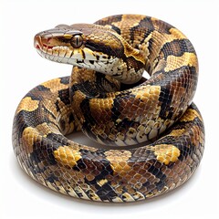 Obraz premium Coiled Snake with Colorful Scales on White.