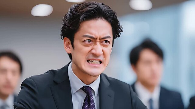 会議で激昂し怒鳴り声を上げる日本人ビジネスマン