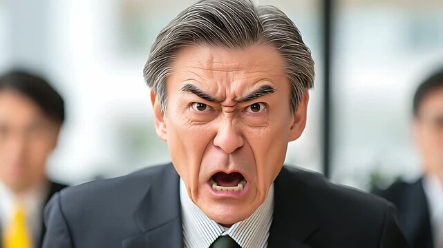組織の危機に際し激怒する日本人の経営層男性