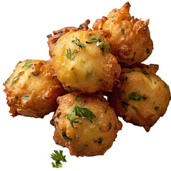 Aloo pakora fritters, isolated on transparent background