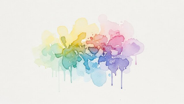 Watercolor rainbow bloom effect, light and airy on textured white background