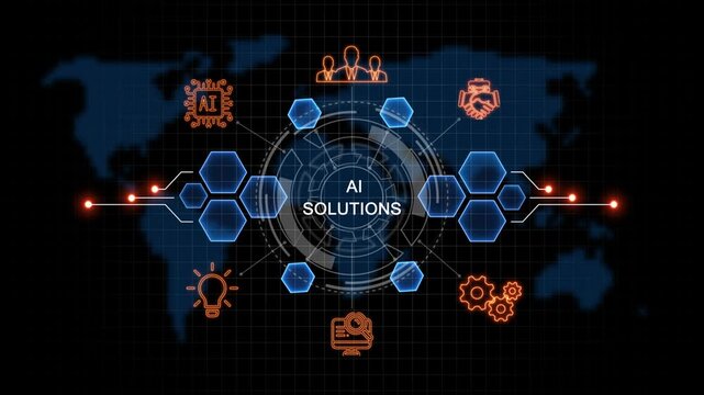 glowing ai solutions. button in German on a futuristic, abstract. concept. Work performance is influenced. Abstract neon Hud knowledge ability business gear icon Glowing neon line concept.