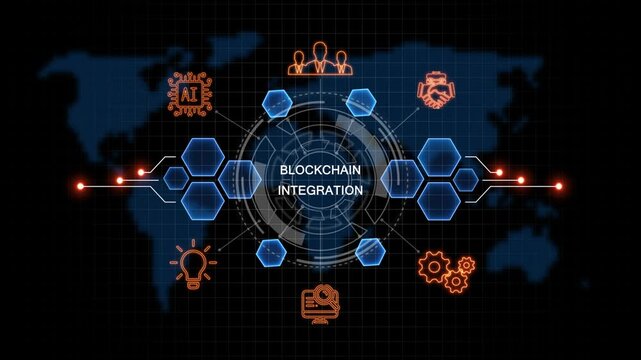glowing blockchain integration. button in German on a futuristic, abstract. concept. Work performance is influenced. Abstract neon Hud knowledge ability business gear icon Glowing neon line concept.