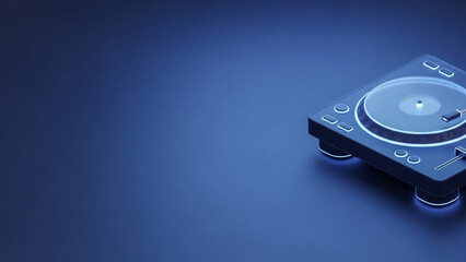 Fototapeta premium A sleek, modern turntable with a glowing base sits on a vibrant blue backdrop, evoking a futuristic aesthetic.