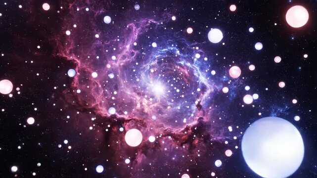 Vibrant cosmic scene with a large glowing planet surrounded by stars and nebulae in space