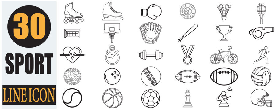sport line icon collection on white background