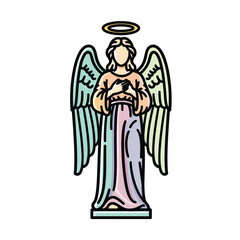 Fototapeta premium Peaceful Angel Illustration with Golden Halo and Gentle Expression, Symbolizing Love and Spirituality