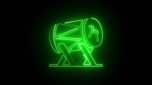 Green neon Ramadan lantern and drum glowing in dark background for Islamic celebration and festive decoration