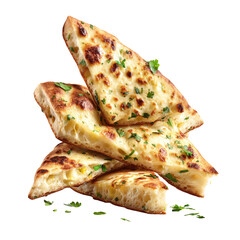 Garlic naan wedges, isolated on transparent background