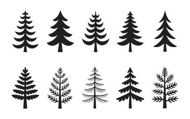 Obraz premium Stylized cartoon Christmas trees simple pine fir spruce winter forest festive holiday graphic elements