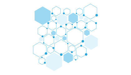 Science network pattern blue Hexagonal abstract background. Big Data Visualization structure elements . Health care and science medical pattern innovation. Template design with concept Dots and lines.
