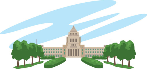 すみわたる青空と国会議事堂のイメージイラスト