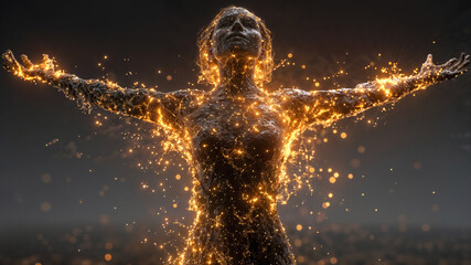 a glowing figure of a man meditating . Generative AI