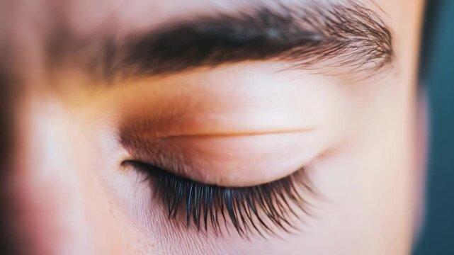 A close-up of a human eye with vibrant blue iris, detailed veins and lashes. Reflection visible