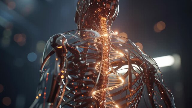 Advanced biohacking for long-term health illustration, integrated human biology and cutting-edge health technology in harmony, cinematic yet restrained lighting, premium editorial science artwork