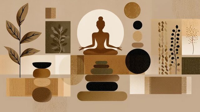 Balanced life and long-term wellness visualization, abstract symbols of health, mindfulness, and vitality arranged in harmonious composition, neutral warm color palette, modern lifestyle editorial 