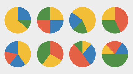 Obraz premium Colorful pie charts vector, featuring data visualization and statistical infographic graphs for business, finance, marketing, and presentation graphics.