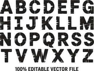 Black distressed alphabet letters on white background
