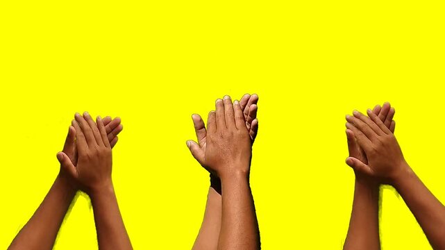 Animated applause isolated on a yellow background. Image from the front view.