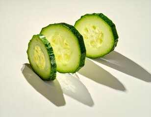 Close-up of sliced green veggie with seeds, casting shadows