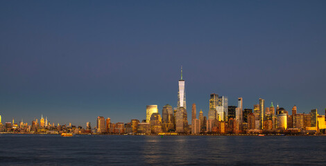 NYC with Manhattan at night. New York skyline Manhattan. New York iconic city. New York landmark...