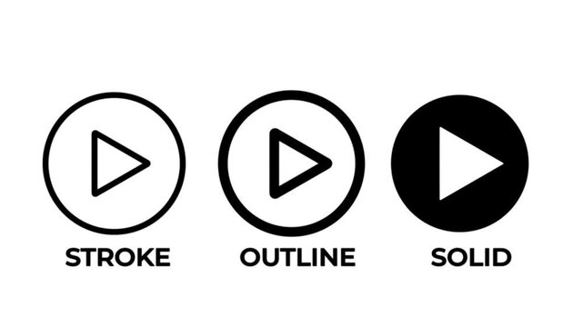 Play icon with editable stroke, outline and solid styles. Vector icon for ui design, media, video playback and multimedia icon animated with white background.