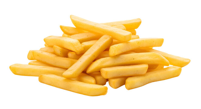 Golden crispy french fries heap on transparent background