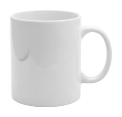 Empty white coffee mug on table still life minimalist isolated on transparent background