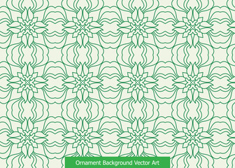 A seamless pattern of intricate green floral ornaments on a cream background, evoking a sense of traditional design and elegance.
