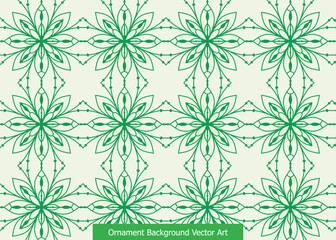 Seamless green ornamental floral pattern with intricate details on a light background, vector art.